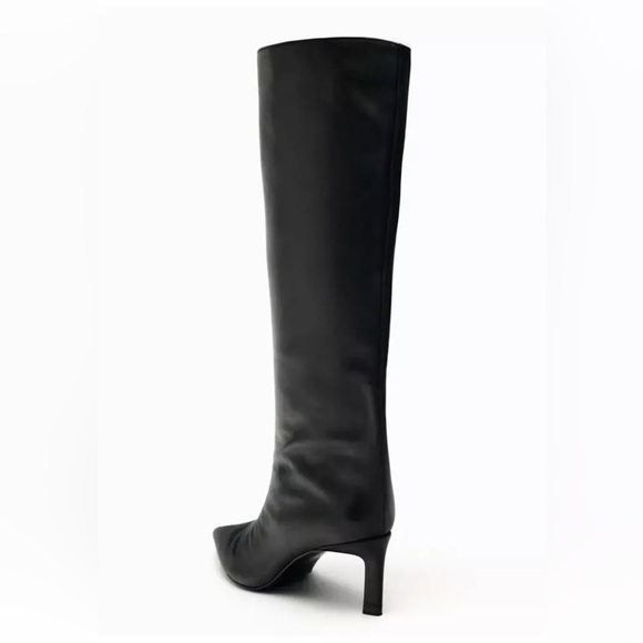 Zara HEELED LEATHER KNEE BOOTS. Black. Size 6. New with Tags. - Picture 7 of 9